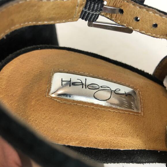 Halogen- Black Suede Laser Cut Out Open Toe Block Heel Sandals-10M - Picture 7 of 9